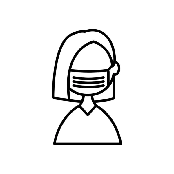 Avatar mujer joven con máscara médica icono, estilo de línea — Archivo Imágenes Vectoriales