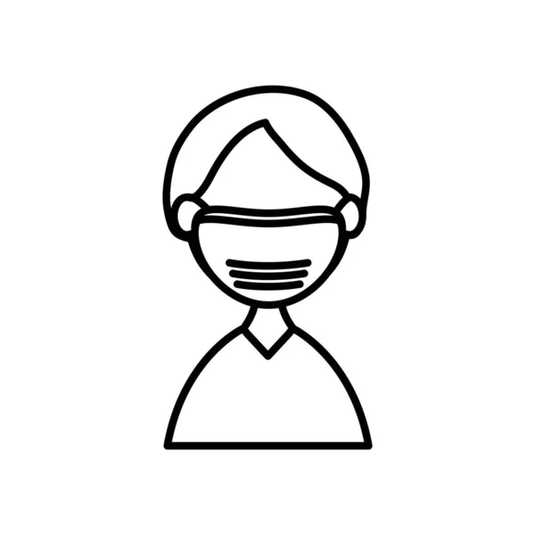 Avatar fiú visel orvosi maszk ikon, vonal stílus — Stock Vector