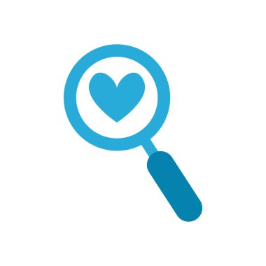 Lupe düz biçim vektör tasarımı içindeki kalp