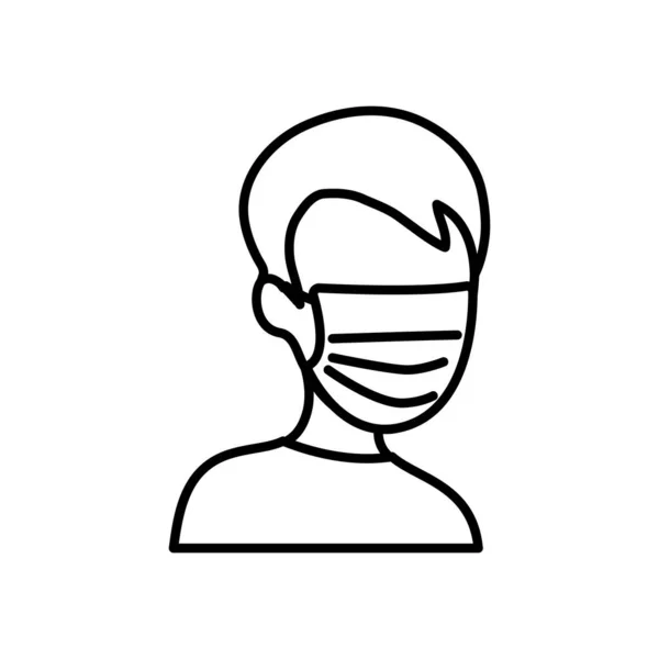 Avatár férfi visel védő orvosi maszk ikon, vonal stílus — Stock Vector