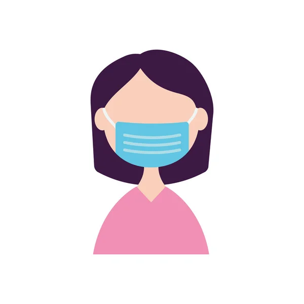 医療用マスクのアイコンを持つ女性フラットスタイル — ストックベクタ
