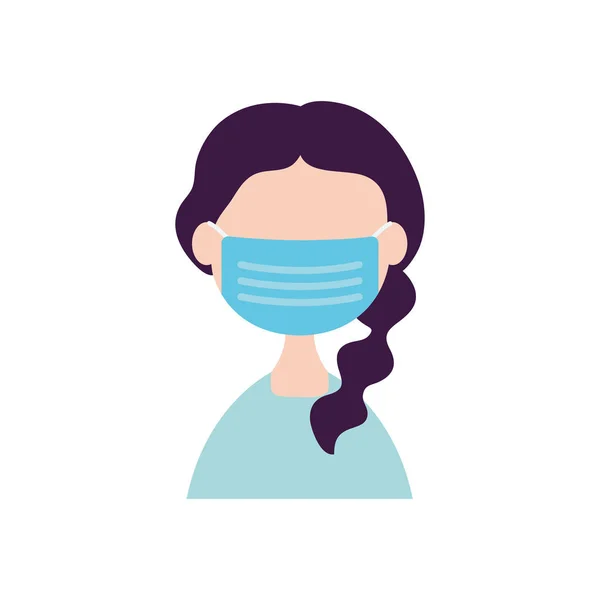 医療用マスクのアイコンを持つアバター女性フラットスタイル — ストックベクタ