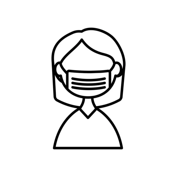 Kobieta z ikoną maski medycznej, styl linii — Wektor stockowy