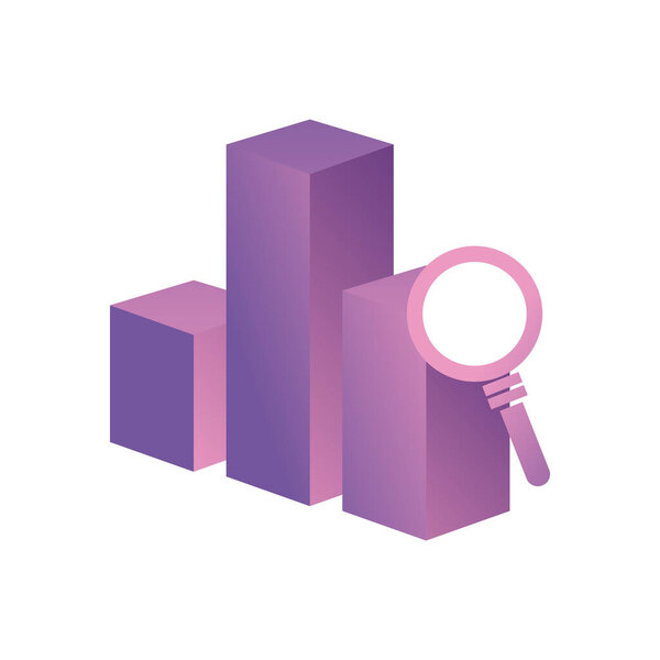 lupe with bars chart gradient style icon vector design