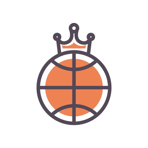 Palla con corona di linea di basket e riempire stile icona vettoriale design — Vettoriale Stock