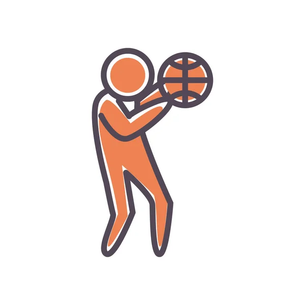 Jugador con pelota de la línea de baloncesto y relleno icono de diseño de vectores — Archivo Imágenes Vectoriales