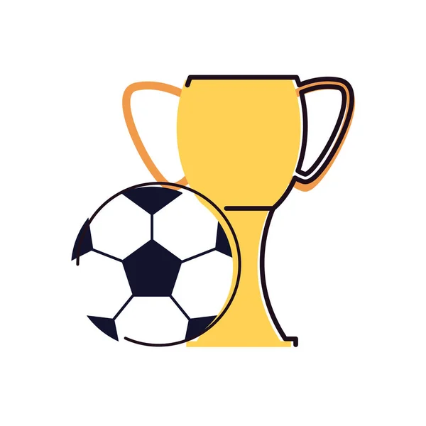 Футбольный мяч и трофей линии и заполнить стиль иконки векторный дизайн — стоковый вектор