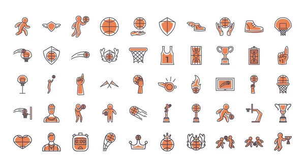 Basketball line and fill style icon set vector design — Stock Vector