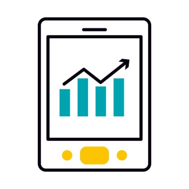 Ekranda grafik çizelgesi simgesi olan tablet, yarı çizgi yarı renk biçimi