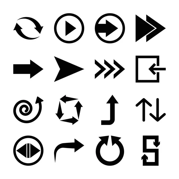 Seta direita e setas símbolos ícone conjunto, estilo silhueta — Vetor de Stock
