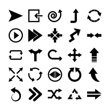 spiral ok ve ok simgesi seti, siluet biçimi