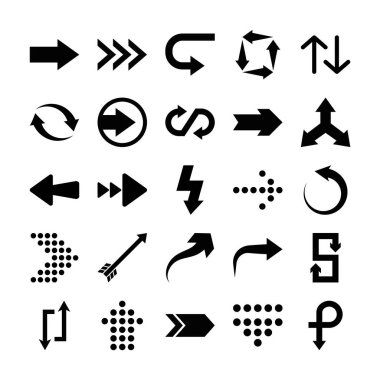 noktalı oklar ve oklar simge seti, siluet biçimi