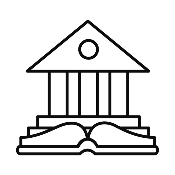 Иконка школьного здания и учебника, стиль линии — стоковый вектор