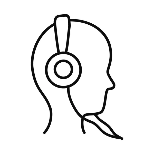 Cabezal de perfil con auriculares icono, estilo de línea — Vector de stock