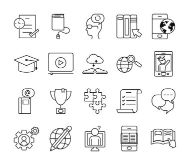 küresel çevre ve eğitim çevrimiçi simge seti, satır biçimi