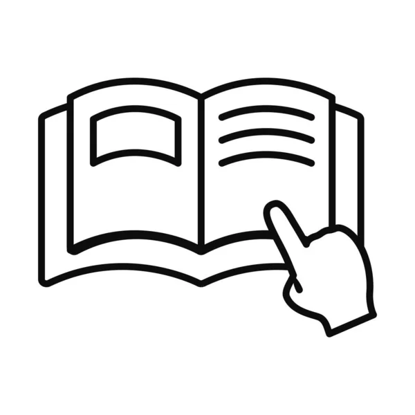 Concepto en línea de la educación, libro académico e icono del cursor de mano, estilo de línea — Vector de stock