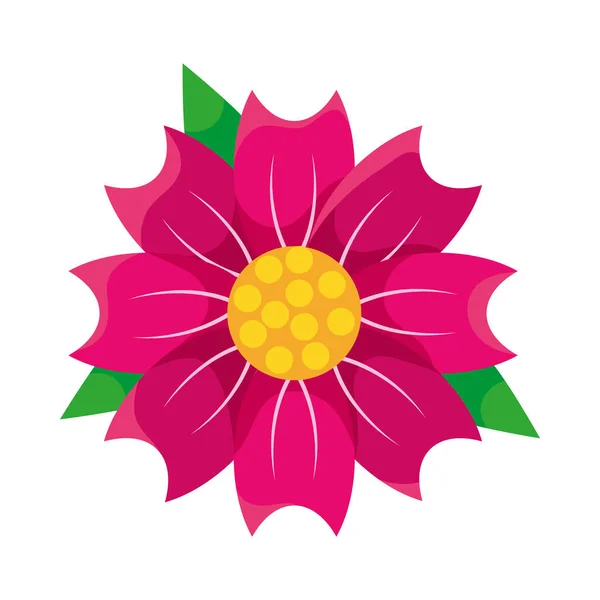 Розовый цветок и листья икона, красочный дизайн — стоковый вектор