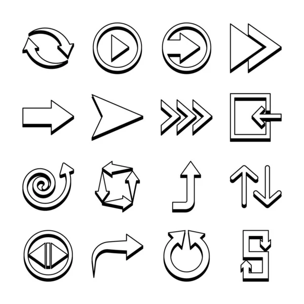 Flecha derecha y flechas símbolos icono conjunto, estilo de línea — Vector de stock