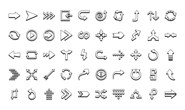 Flechas símbolos icono conjunto, estilo de línea — Archivo Imágenes Vectoriales