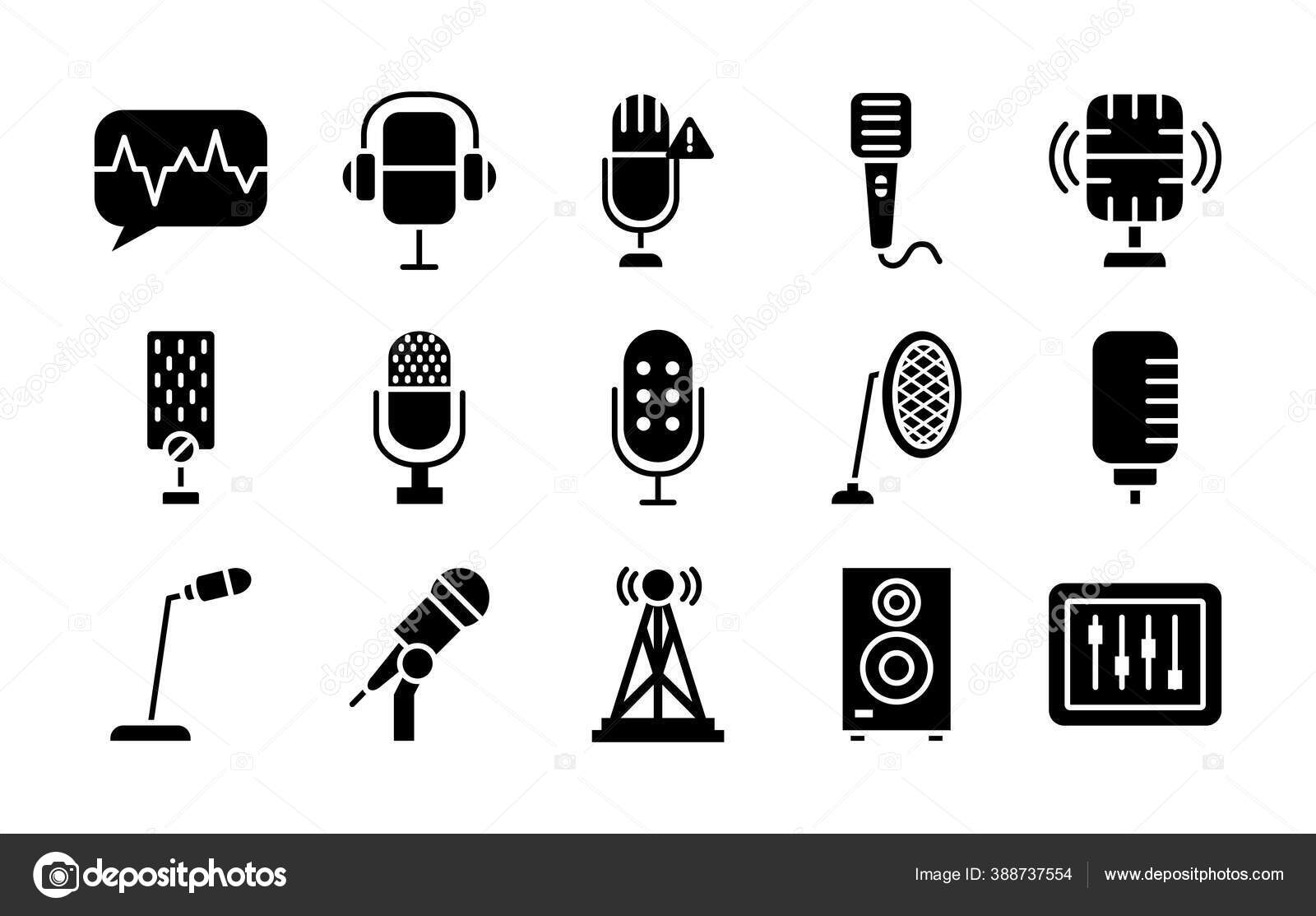 Haut-parleur et ensemble d'icône de microphone rétro, style silhouette  Vecteur par ©vec.stock 388737554