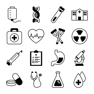 Mikroskop seti ve tıbbi simgeler, çizgi biçimi