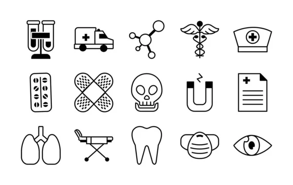 Conjunto de cráneo e iconos médicos, estilo de línea — Vector de stock