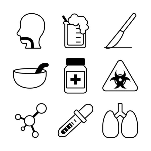 Pulmões e conjunto de ícones médicos, estilo linha — Vetor de Stock