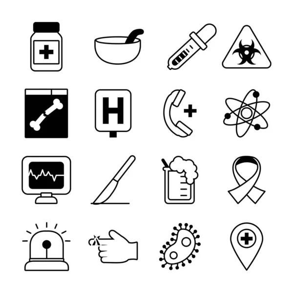 Лікарняний символ та набір медичних іконок, стиль лінії — стоковий вектор