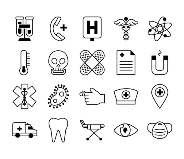 Conjunto de dientes e iconos médicos, estilo de línea — Vector de stock