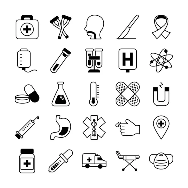 Ambulance and medical icon set, line style — Stock Vector