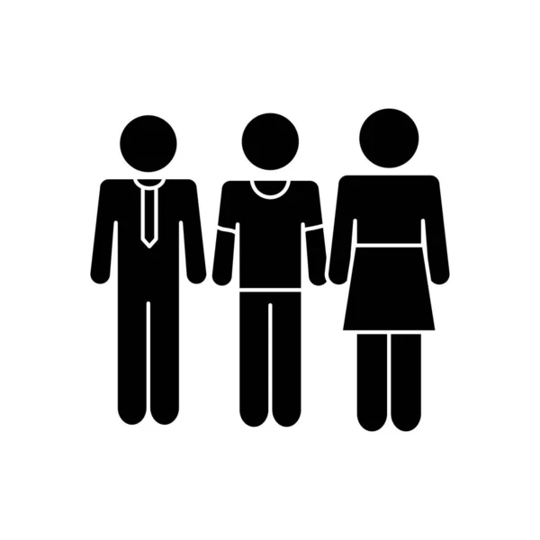 Pictogramme homme d'affaires debout avec l'homme et la femme à côté, style silhouette — Image vectorielle