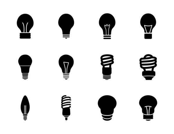 spiral lamps and bulb lights icon set, silhouette style