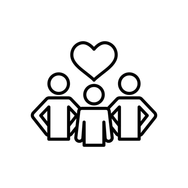 Groep pictogrammen mensen met hart pictogram, lijn stijl — Stockvector