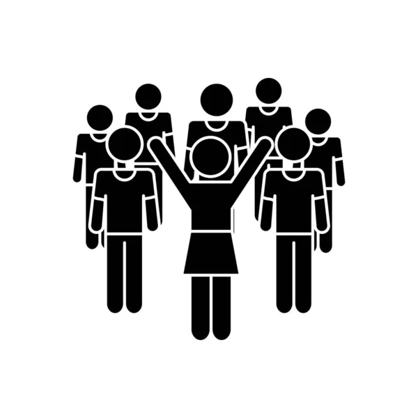 Pictogram excited woman and men standing around, silhouette style — Stock Vector