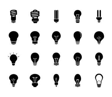 bükülmüş ampuller ve ampuller simge seti, siluet biçimi
