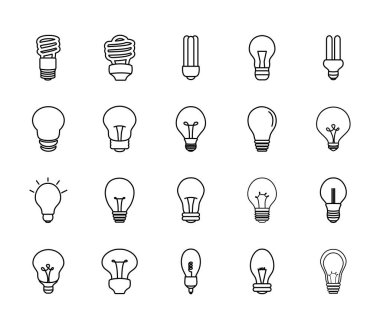bükülmüş ampuller ve ampuller simge seti, satır biçimi