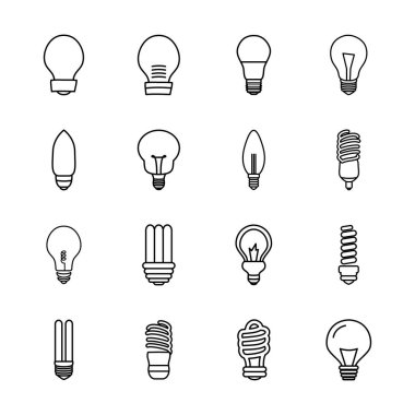 çubuk ampul ışığı ve ampul lambası simgesi seti, satır biçimi