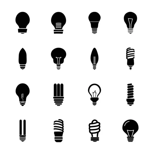 Palo bombilla y bombilla luces icono conjunto, estilo de silueta — Vector de stock