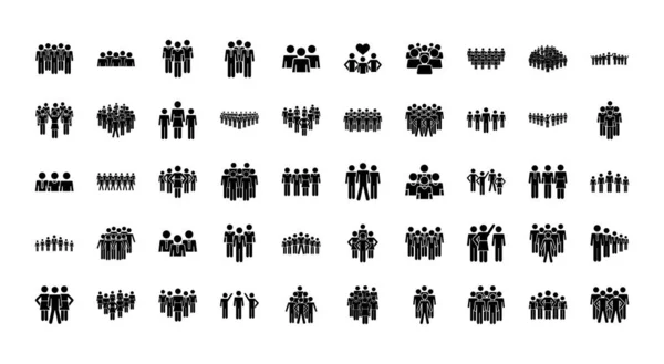 Icon set of pictogram people, silhouette style — Stock Vector