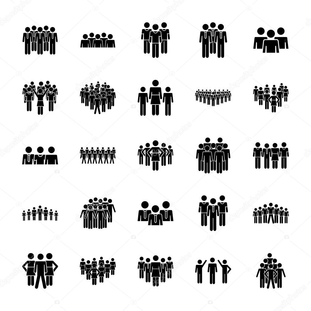 icon set of pictogram women and people standing, silhouette style