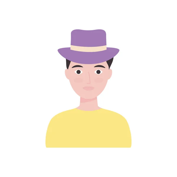Avatar homme portant un chapeau, style plat — Image vectorielle