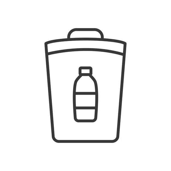 Prullenbak met plastic fles symbool, lijn stijl — Stockvector