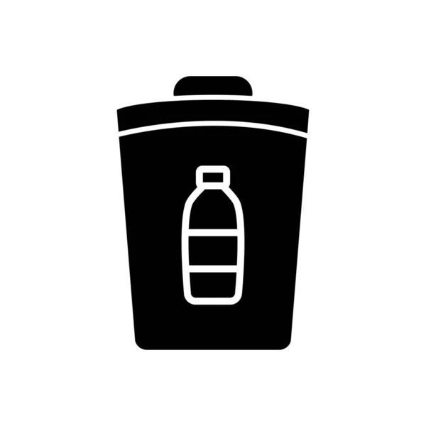 Bote de basura con símbolo de botella de plástico, estilo de silueta — Vector de stock