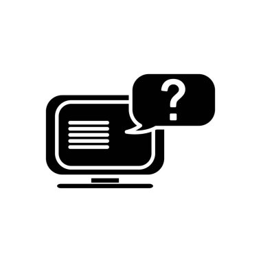 soru işareti simgesi, siluet biçimli bilgisayar ve konuşma balonu