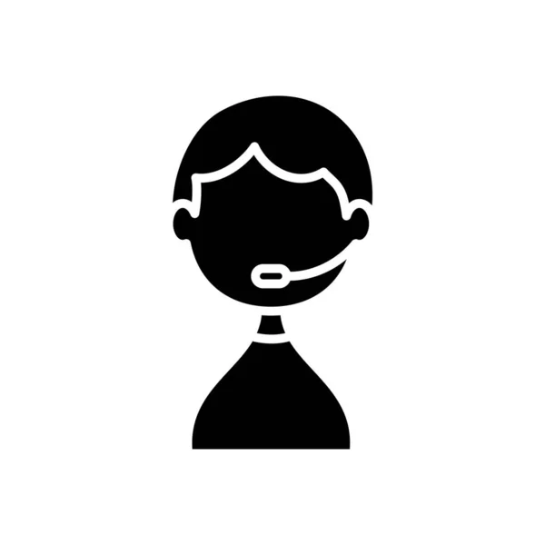 Avatar uomo con icona auricolare, stile silhouette — Vettoriale Stock