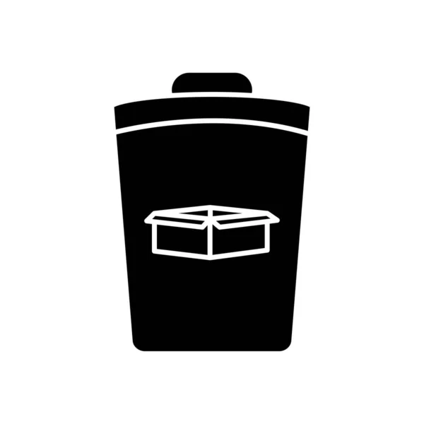 Bote de basura con icono de caja de cartón, estilo silueta — Vector de stock