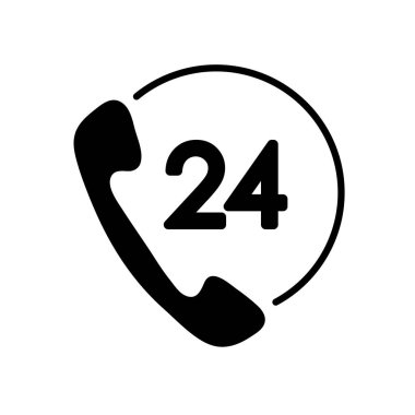 Telefon hattı konsepti, telefon ve 24 saat işareti, siluet biçimi