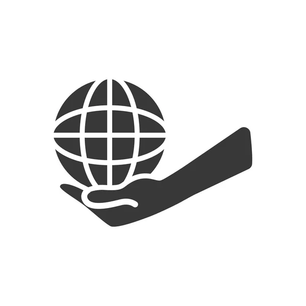 Mano con icono de esfera global, estilo de silueta — Vector de stock