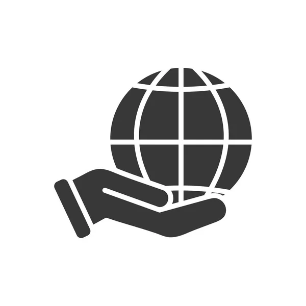 Mano con icono de red global, estilo silueta — Vector de stock