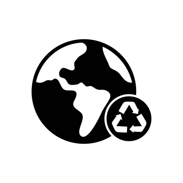 リサイクルシンボルアイコンを持つ地球の惑星シルエット — ストックベクタ